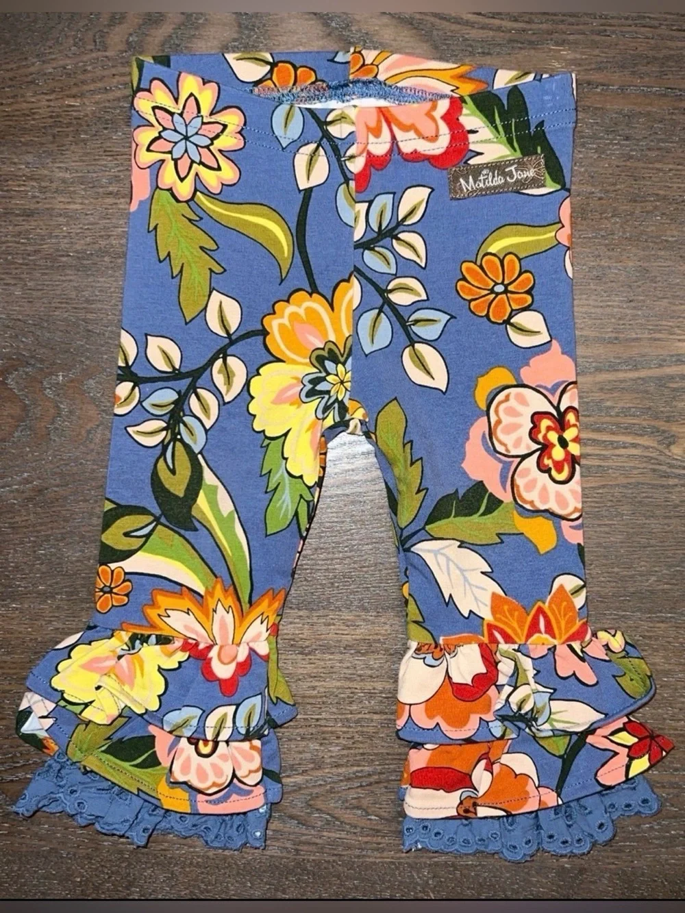 Matilda Jane Mustard Yellow Top & Blue Floral Ruffle Bennys 2 Piece Set Bundle